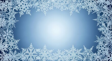 Fototapeta premium Winter snowflake frame with a frosty blue background.