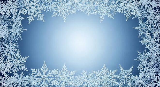 Winter snowflake frame with a frosty blue background.