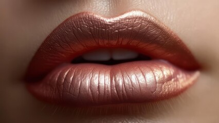 Close-up of lips with metallic rose lipstick