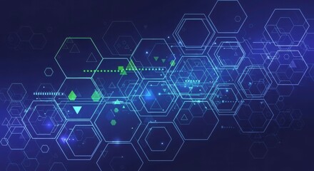 Hexagon Data Network: An abstract graphic of interconnected hexagons, representing the complex web of data and information in the digital age.