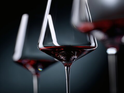 directional. Red wine in elegant goblet glass, rich burgundy liquid, sophisticated dining atmosphere. bar promotions, beverage menus, designed for food & beverage menus and cafe branding.