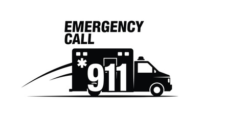 Quick emergency call with ambulance ready to save lives call 911 in case of emergency black and white ambulance ready to go with emergency call, Generative AI.