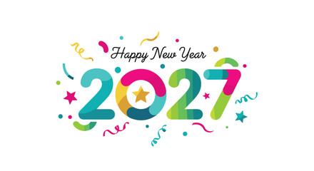 Fototapeta premium Celebrate 2027 with vibrant confetti and cheerful colors perfect for New Year's greetings and festive marketing campaigns, Generative AI.