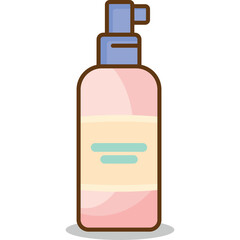 Light Pink Lotion Bottle with Blue Dispenser Top and Yellow Label Graphic Elements on Transparent Background