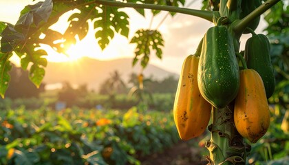 Papaya tree at sunset.