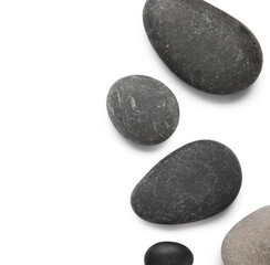 Composition with spa stones isolated on white background, closeup