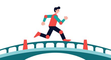 Animated Figure Running Across A Bridge Demonstrating Dynamic Movement And Action