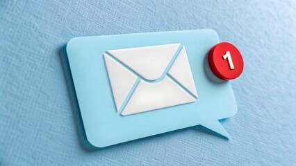 3D email notification icon with unread message alert on blue textured background