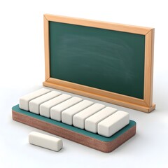 Vintage chalkboard and chalk on a wooden easel with white background