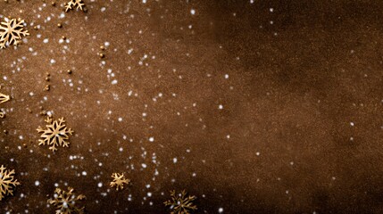 Festive Brown Background with Gold Stars and Snowflakes