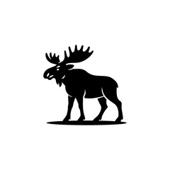 A bold moose silhouette illustration featuring large antlers and a strong stance