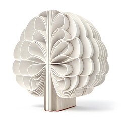 Unique paper sculpture of a tree made from folded book pages