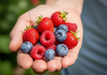 Vibrant mixed berries in hand: fresh summer harvest & healthy food Vector