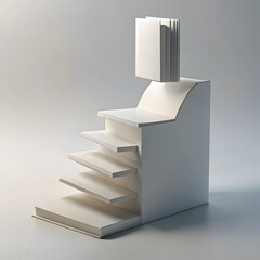 Abstract architectural model with stacked white geometric shapes and stairs