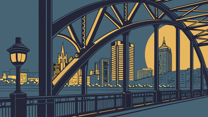 Vintage pittsburgh skyline vector with a bridge in crisp vector format suitable for city tourism branding or historical website design.