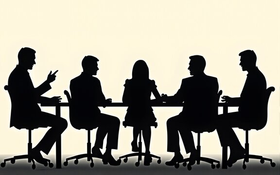 Silhouette illustrations of business people in various meeting scenarios. High quality