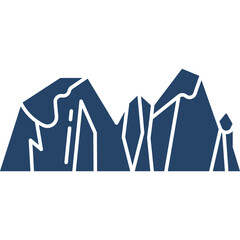 Stylized Blue Mountain Range Silhouette with Geometric Shapes and White Outline Against a Transparent Background