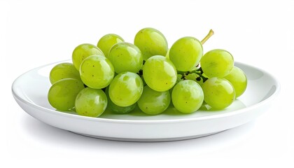 A vibrant collection of green grapes on a white plate, symbolizing freshness and a healthy lifestyle