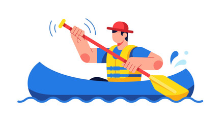 Cartoon Illustration Of A Person Kayaking With Paddle Against A Black Background