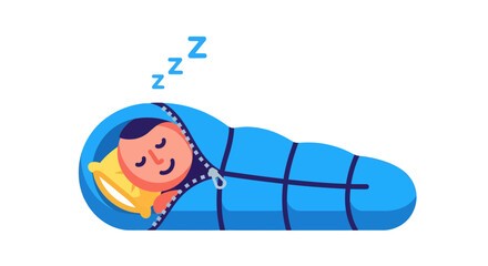 Cartoon Illustration Of A Person Sleeping Comfortably Inside Camping Sleeping Bag