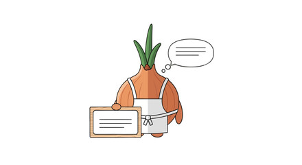 Cartoon Onion Announces Information on Blackboard and Speech Bubble Display
