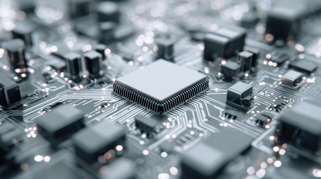 Detailed view of a sophisticated integrated circuit board, modern technology - Powered by Adobe