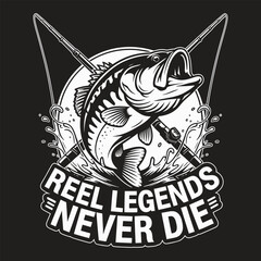 Reel Legends Never Die Fishing T-Shirt Vector Design .