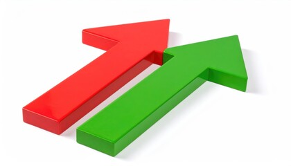 Two arrows pointing upwards in different colors, red and green, against a background
