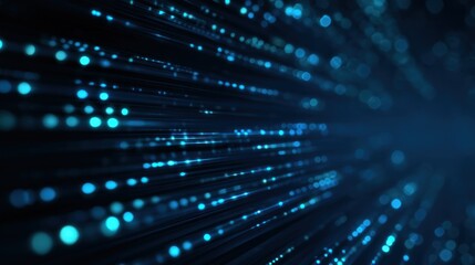 Obraz premium A dynamic, abstract representation of blue light particles streaming in parallel lines, evoking a sense of speed and technological advancement.