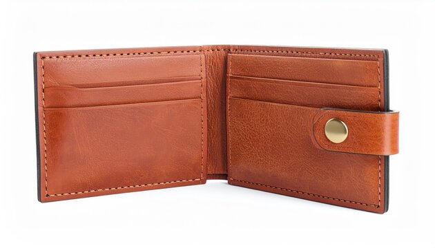 A close-up shot of a leather wallet with a classic design, showcasing its intricate details 