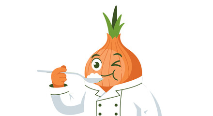 Chef Onion Winking While Tasting a Spoonful of Flour or Sugar on Black