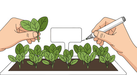 Cultivating Herbs With Handwriting, Vegetable Garden Illustration, Sign for Plants