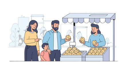 Family Buying Fresh Produce At Local Market Stall, Supporting Sustainable Agriculture