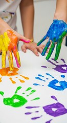 Vibrant Children's Handprints Displaying Joyful Artistic Expression and Creative Playtime Fun