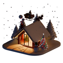 Isometric Winter Christmas Modern Shack 3D Illustration