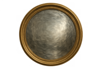 Round antique brass frame with an hammered metal texture creating a vintage gold medallion design on a transparent background