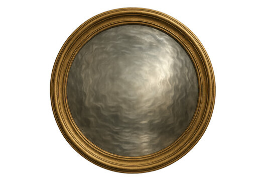 Round antique brass frame with an hammered metal texture creating a vintage gold medallion design on a transparent background