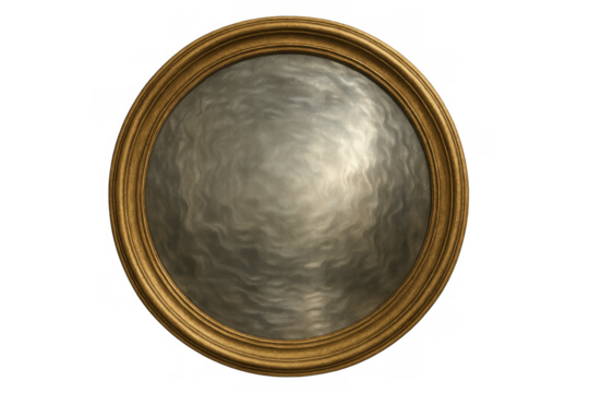 Round antique brass frame with an hammered metal texture creating a vintage gold medallion design on a transparent background