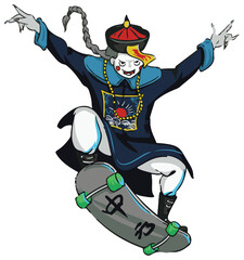 Qing Dynasty zombie on a skateboard - vector illustration