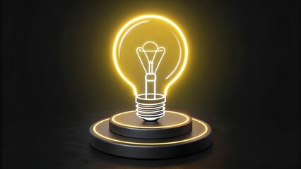 Futuristic Neon Lightbulb Icon – Vibrant Yellow White Glow Vector Design