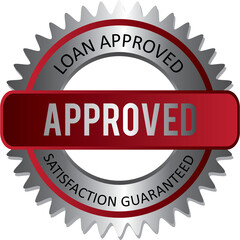 Loan Approved Badge with Red and Silver Accents and Text