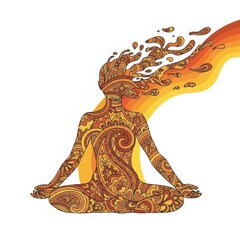 Serene Meditating Figure with Intricate Henna-Inspired Patterns and Emanating Energetic Aura