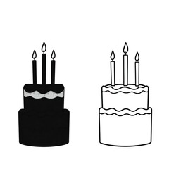 Two celebration cakes with candles black and white illustrations