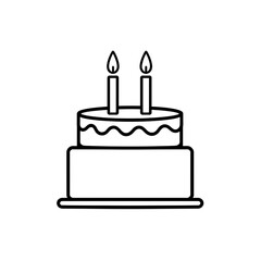 Simple outline drawing of a two tiered birthday cake with two candles