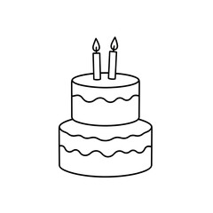 Simple two tier birthday cake with two candles outline drawing