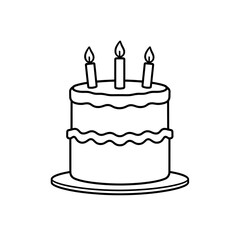 Simple hand drawn illustration of a two tier birthday cake with three candles