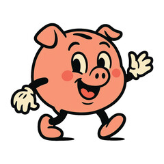 Fototapeta premium PNG Retro cheerful pig mascot