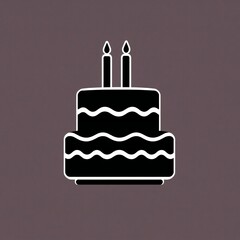 Simple black silhouette of a two tier birthday cake with candles