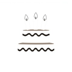 Simple black and white illustration of a layered cake with candles