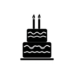 Simple black silhouette of a two tiered birthday cake with candles
